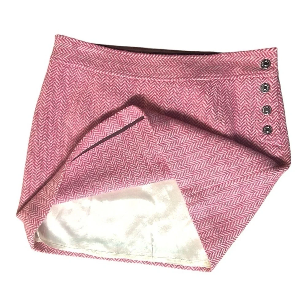Vineyard Vines Pink Herringbone Wool Skirt Short Button Closure 8 - Picture 3 of 5